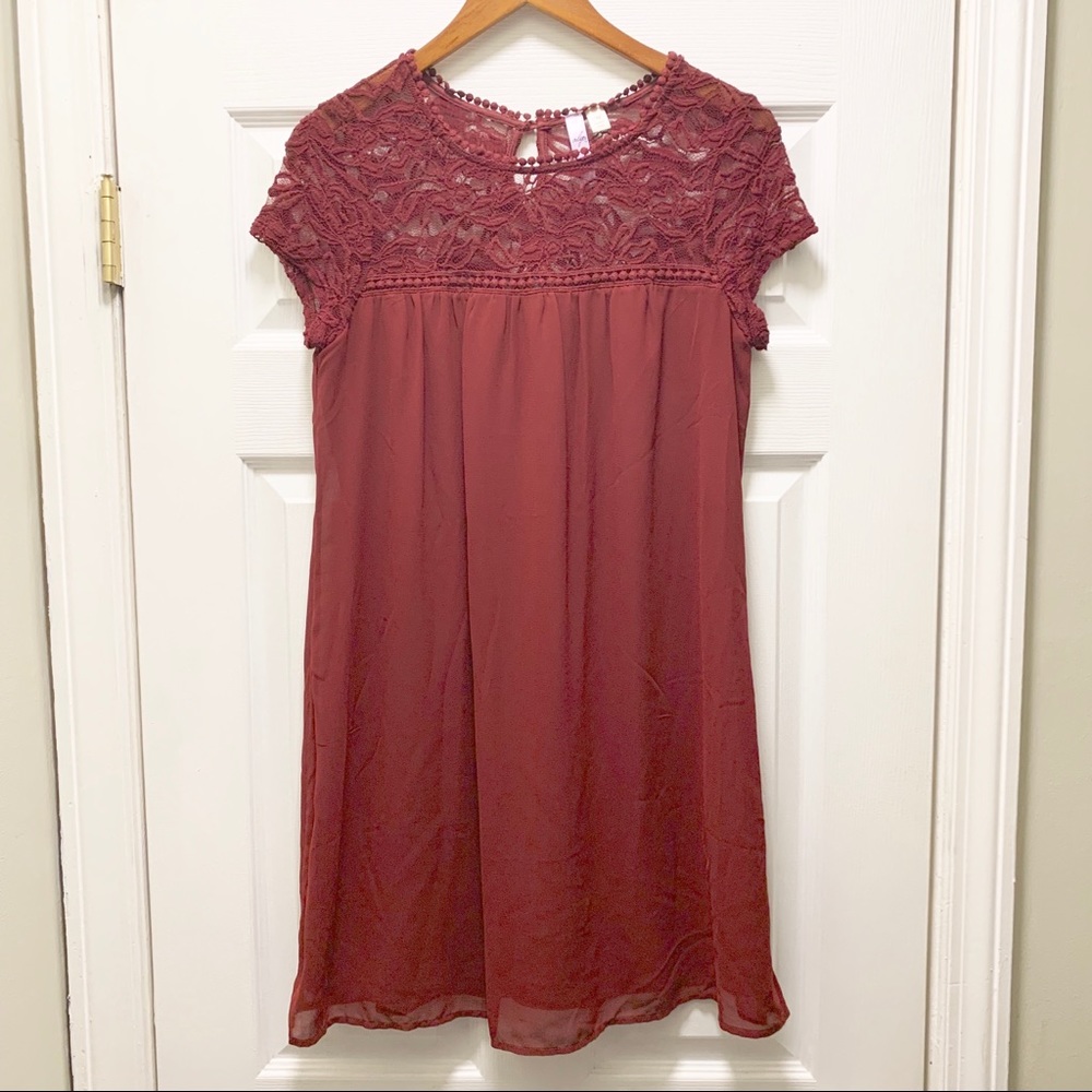 Alya Red A-line Dress with Lace Bodice